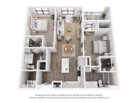 Floor plan for 2 beds, 2 baths, 1182 sqft